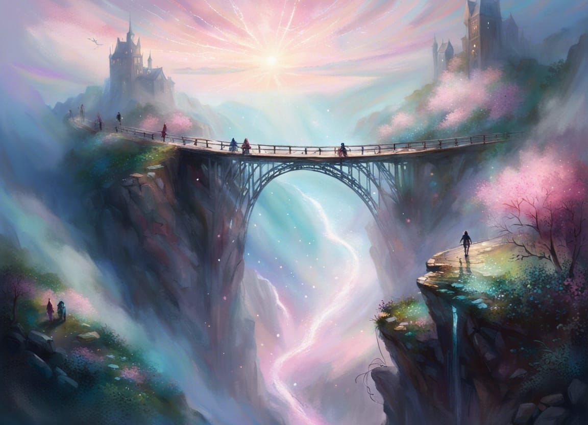 Cliffside Bridge to Cloud in Ethereal Fantasy Style