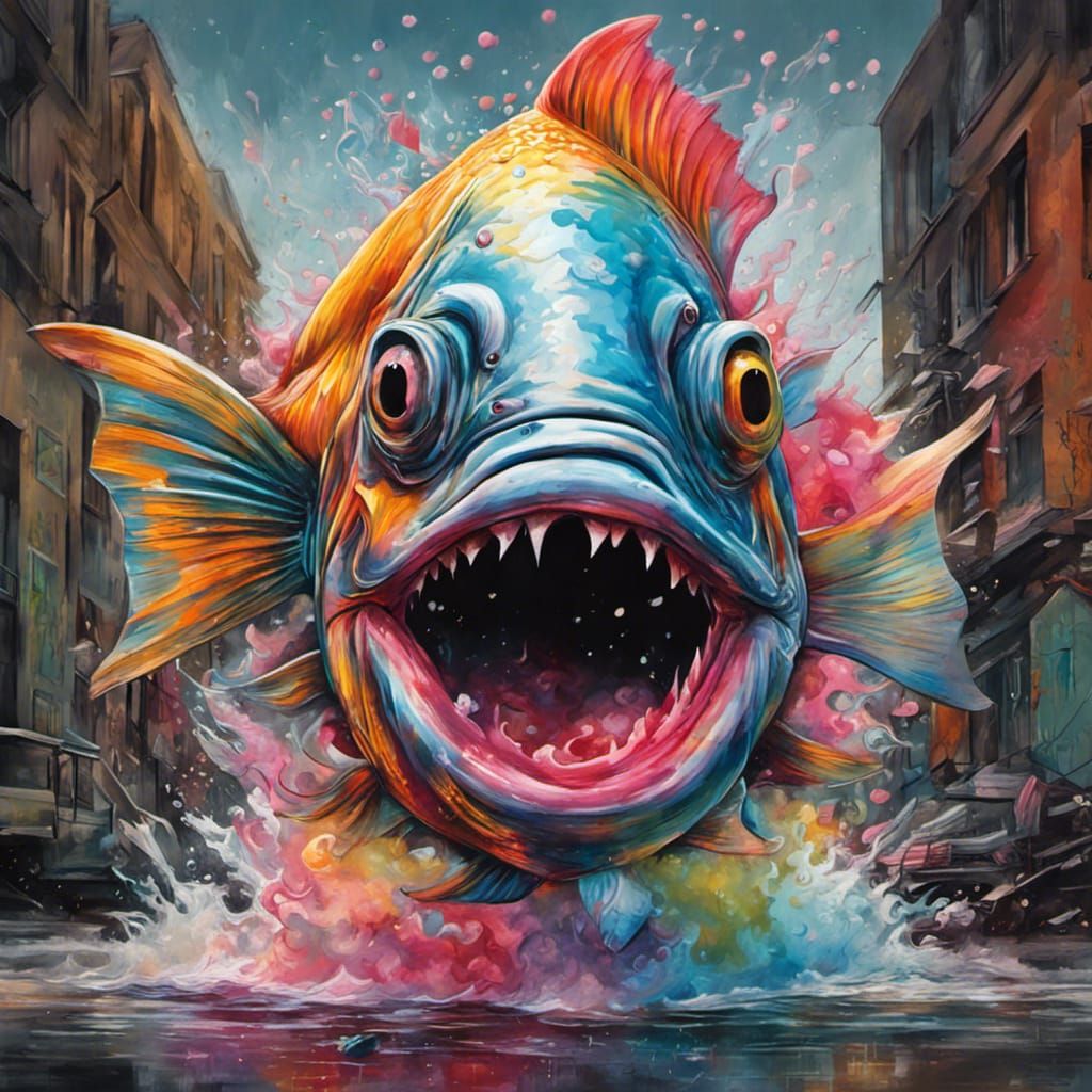 Fish Wedding in Graffiti Splash Art Style