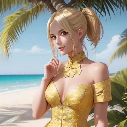 Anime Illustration: Sensual Beauty on Sunny Beach