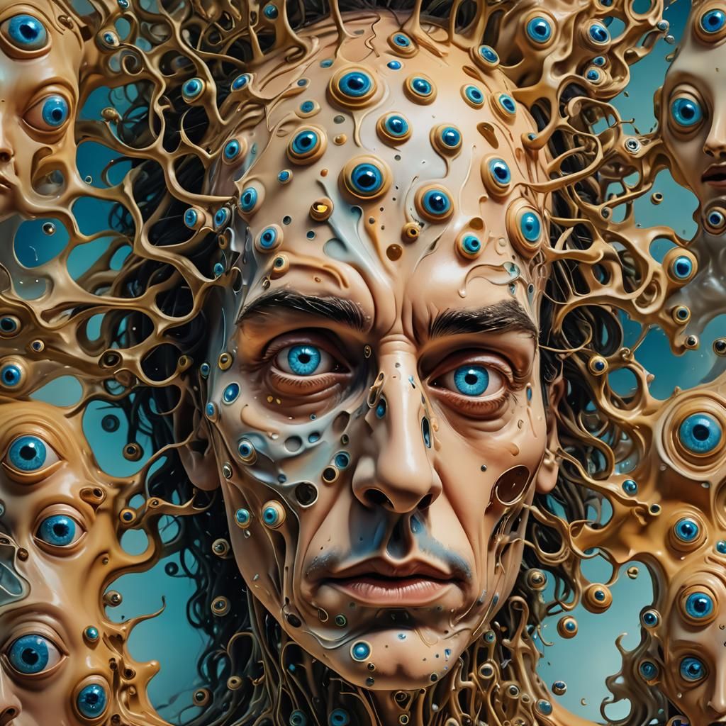 Surreal Face with Multiple Eyes in Dreamlike Style