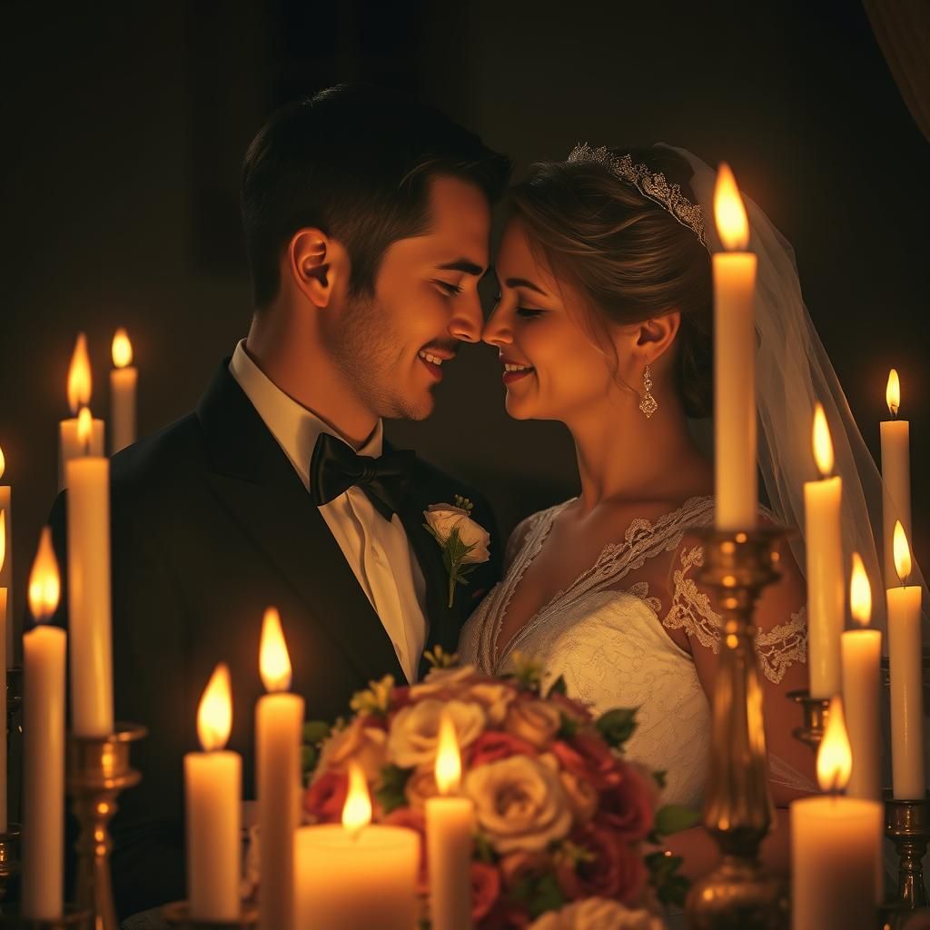 Romantic Candlelight Portrait of Bride and Groom