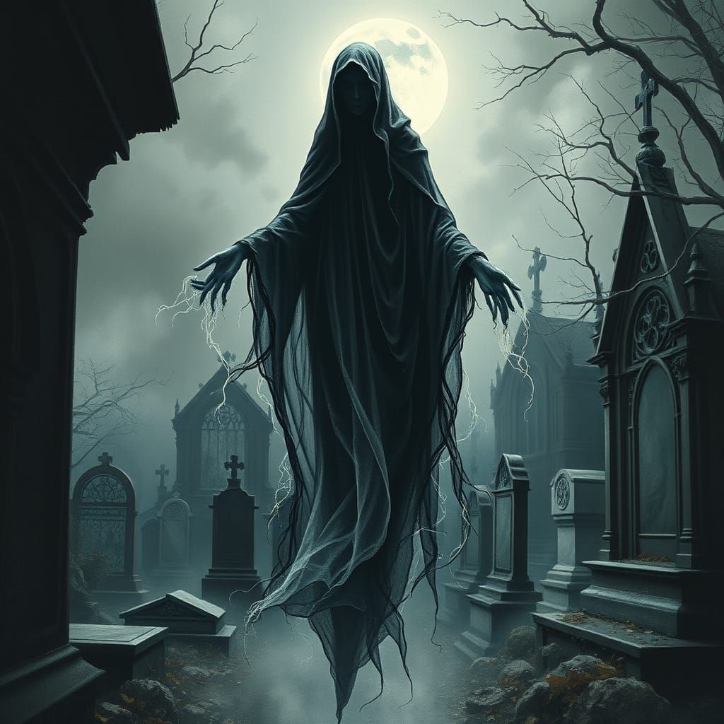 Ethereal Gothic Spirit in a Haunting Dark Fantasy Landscape