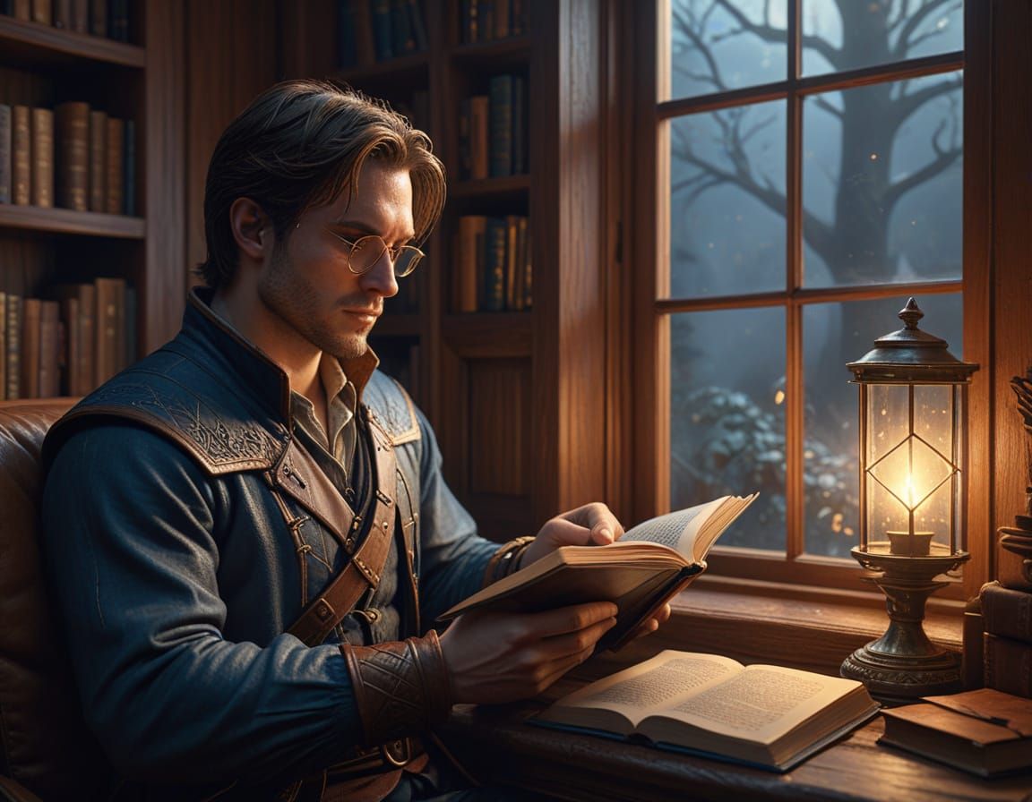 Cozy Fantasy Reading Nook in Digital Painting Style