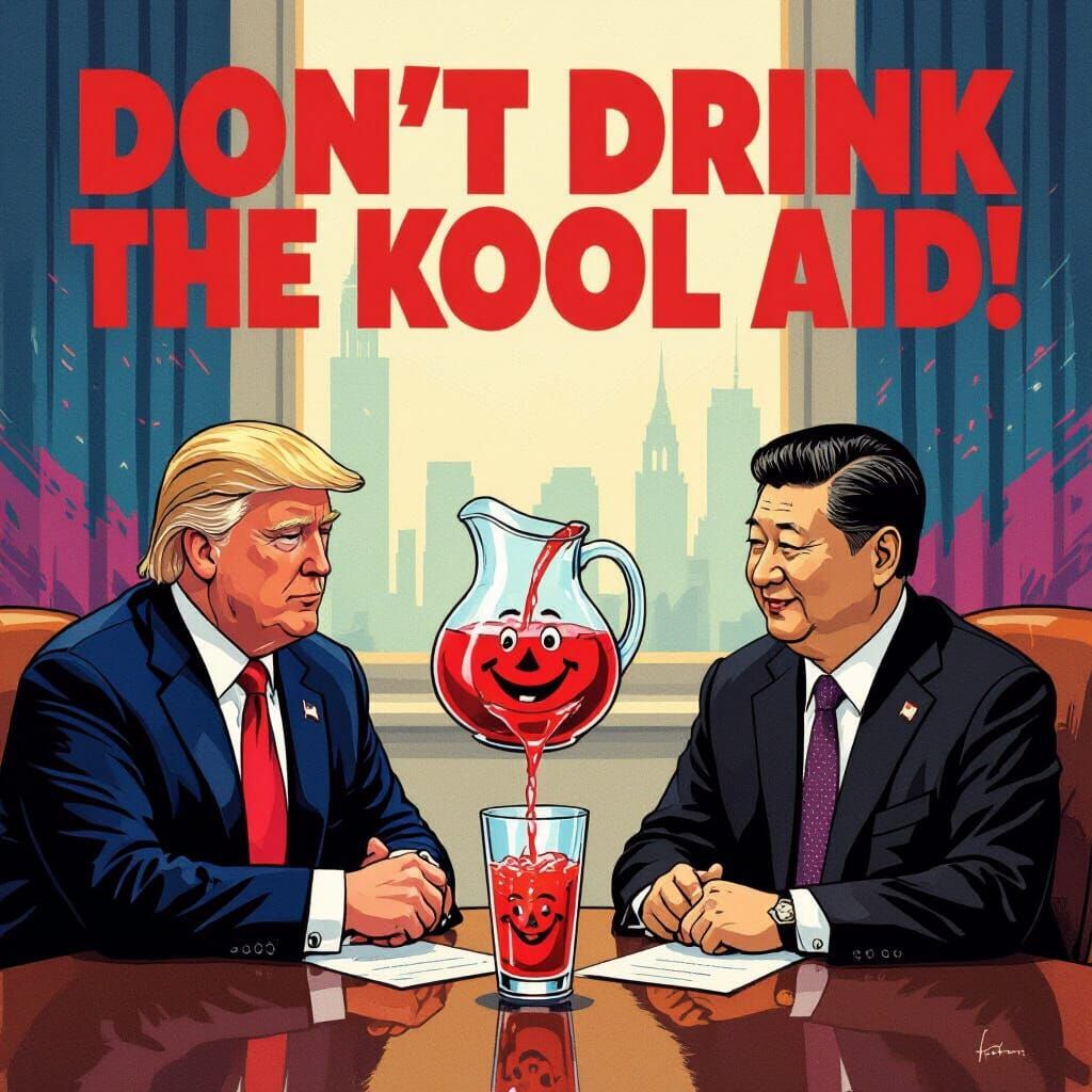 Trump and Xi Jinping Drinking Kool-Aid, Digital Art