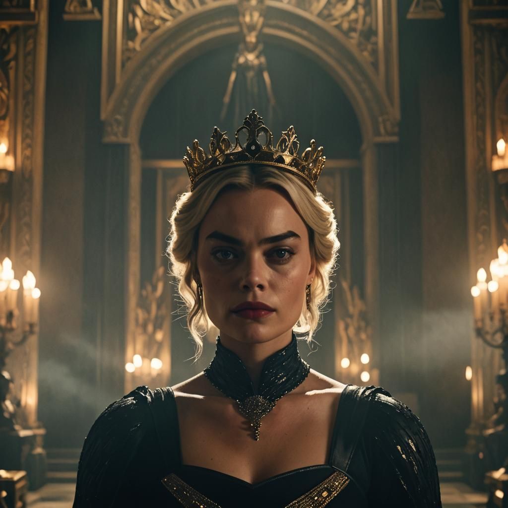Margot Robbie as Dark Queen in Gothic Throne Room