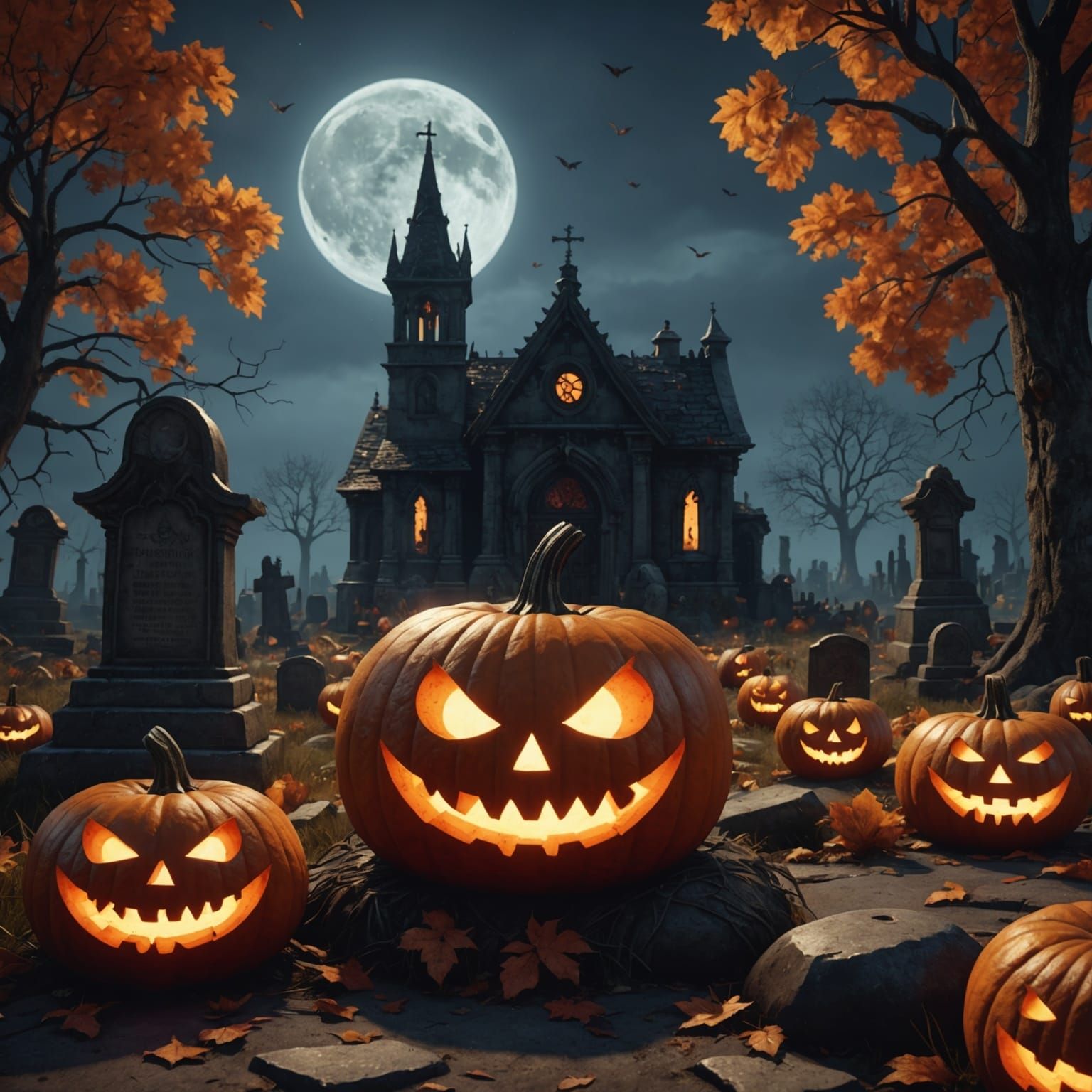 Eerie Pumpkin Guarding Graveyard in 3D Render