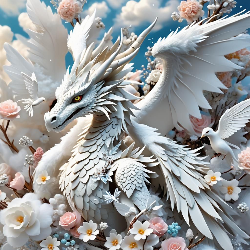Majestic White Dragon in Candy Art Wonderland