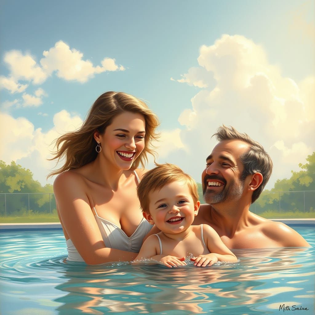 Joyful Family Scene in Vibrant Impressionist Style