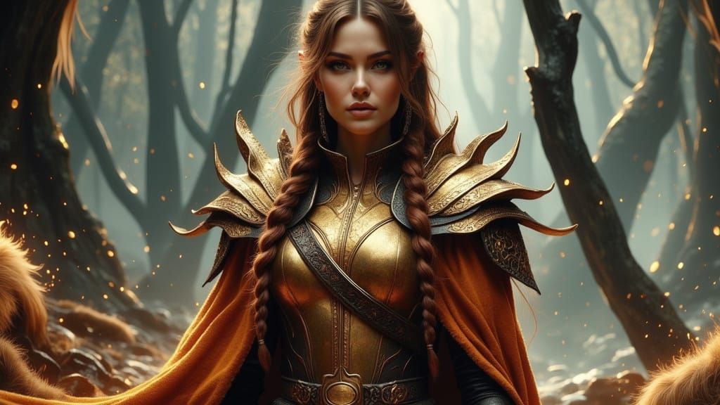 Hyperrealistic Female Warrior in Bronze Armor