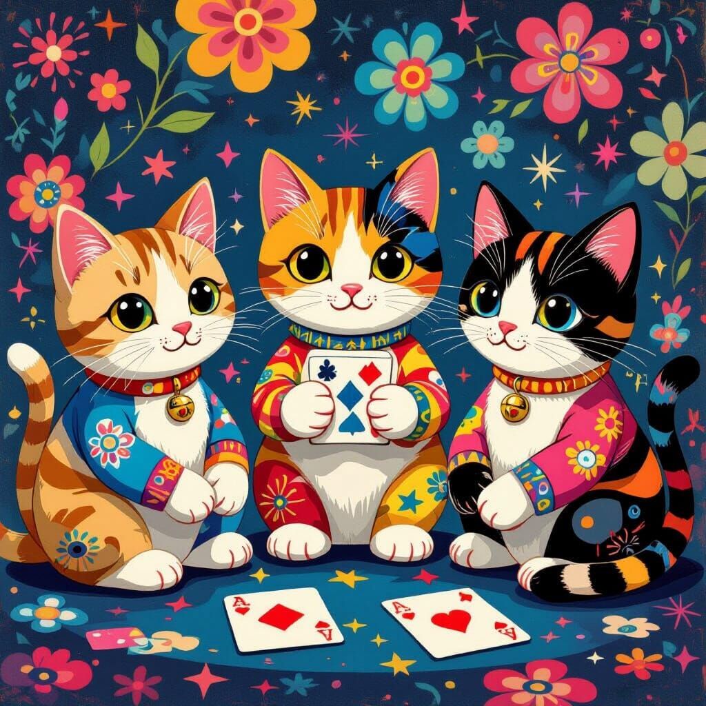 Cats Playing Rock Paper Scissors in Surreal Style