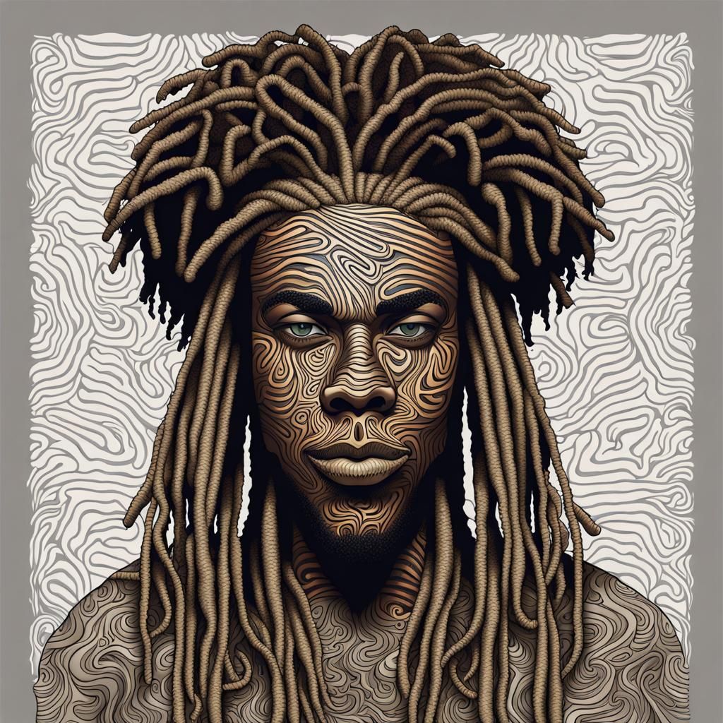 African American Scarecrow with Dreadlocks in Abstract Style