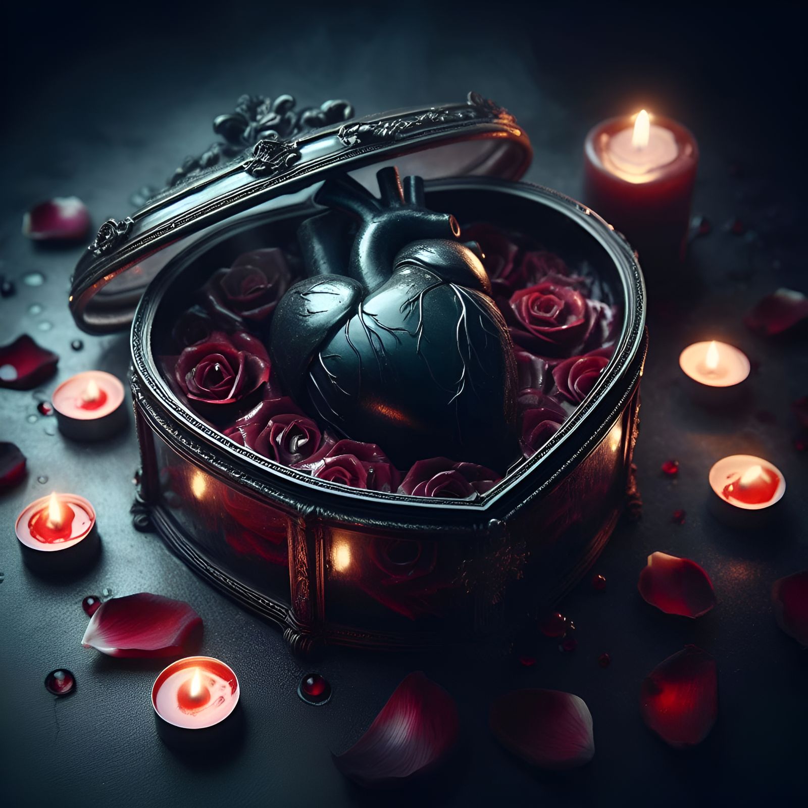 Dusk Heart Reliquary with Roses and Candles