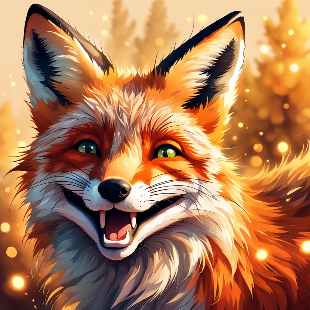 Smiling Red Fox with Horns Illustration