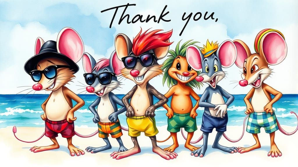 a beautiful Punk Mouse whit Hat, a beautiful fire Mouse whit sunglasses, a beautiful Jamaican Mouse, a Rainbow Dreadlock...