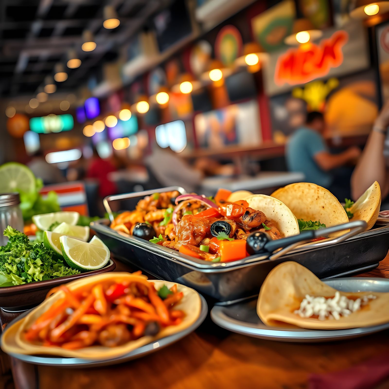 Vibrant Mexican Dish in Lively Restaurant