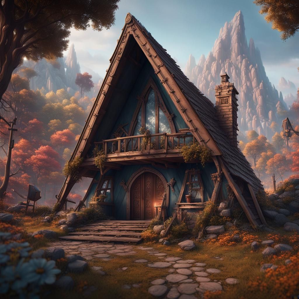 Fantastical A-Frame Structure in Detailed Matte Painting