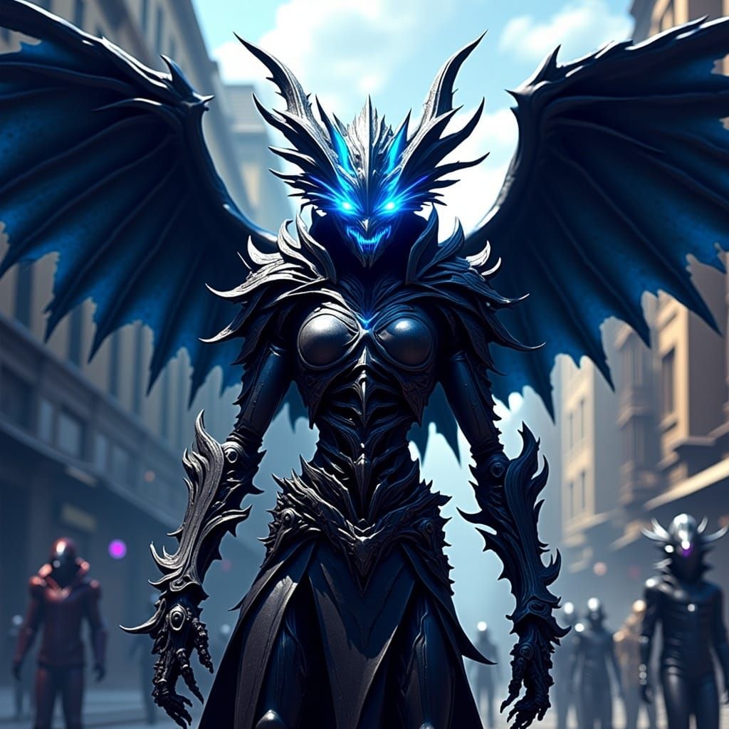 Cyberpunk Gargoyle with Glowing Eyes in Gotham Style