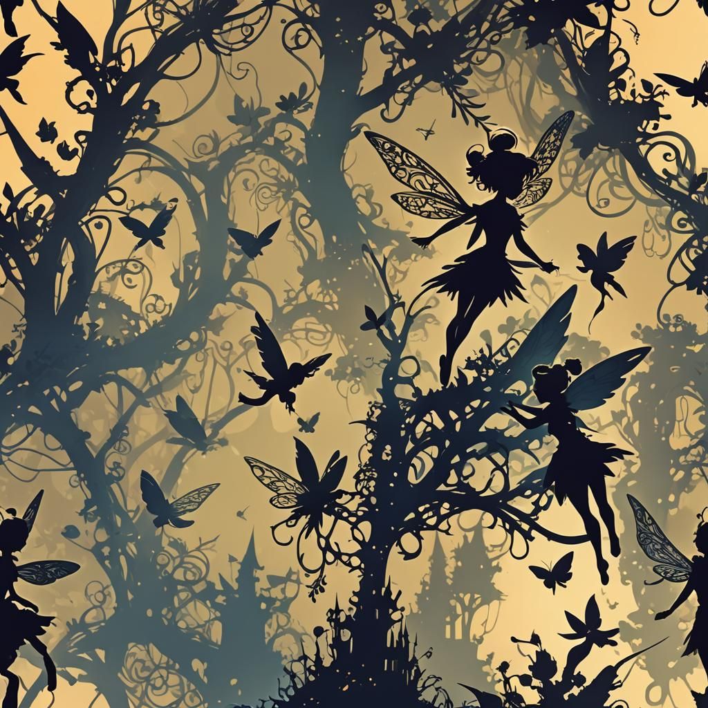 Tinkerbell Silhouette in Detailed Fantasy Art