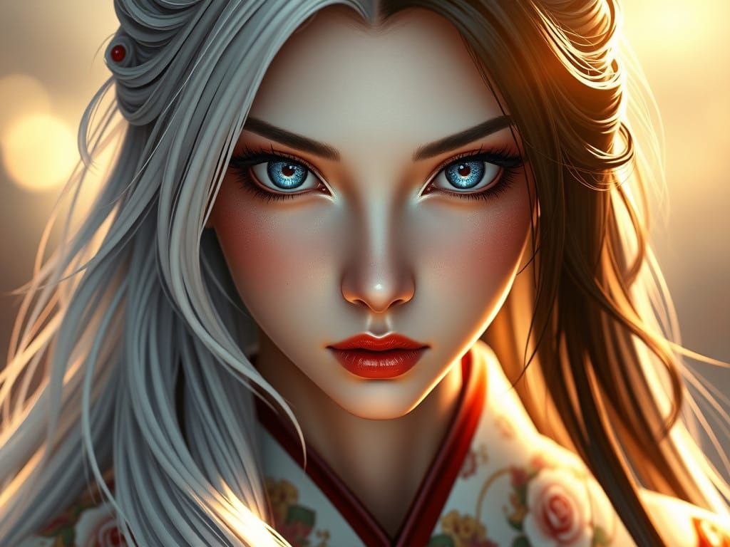 Elegant Asian Woman with Heterochromatic Eyes