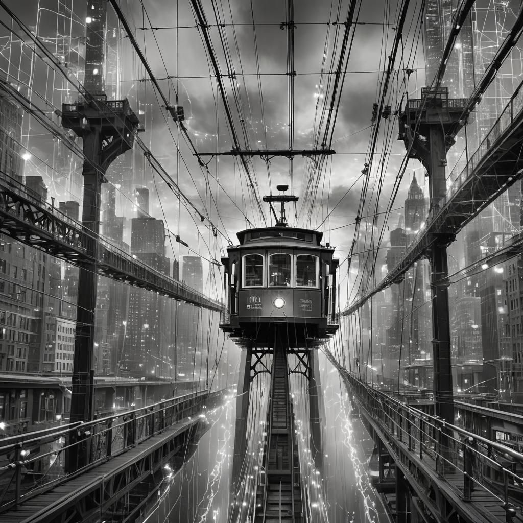 Abstract Monochrome Quantum Brooklyn Bridge Art