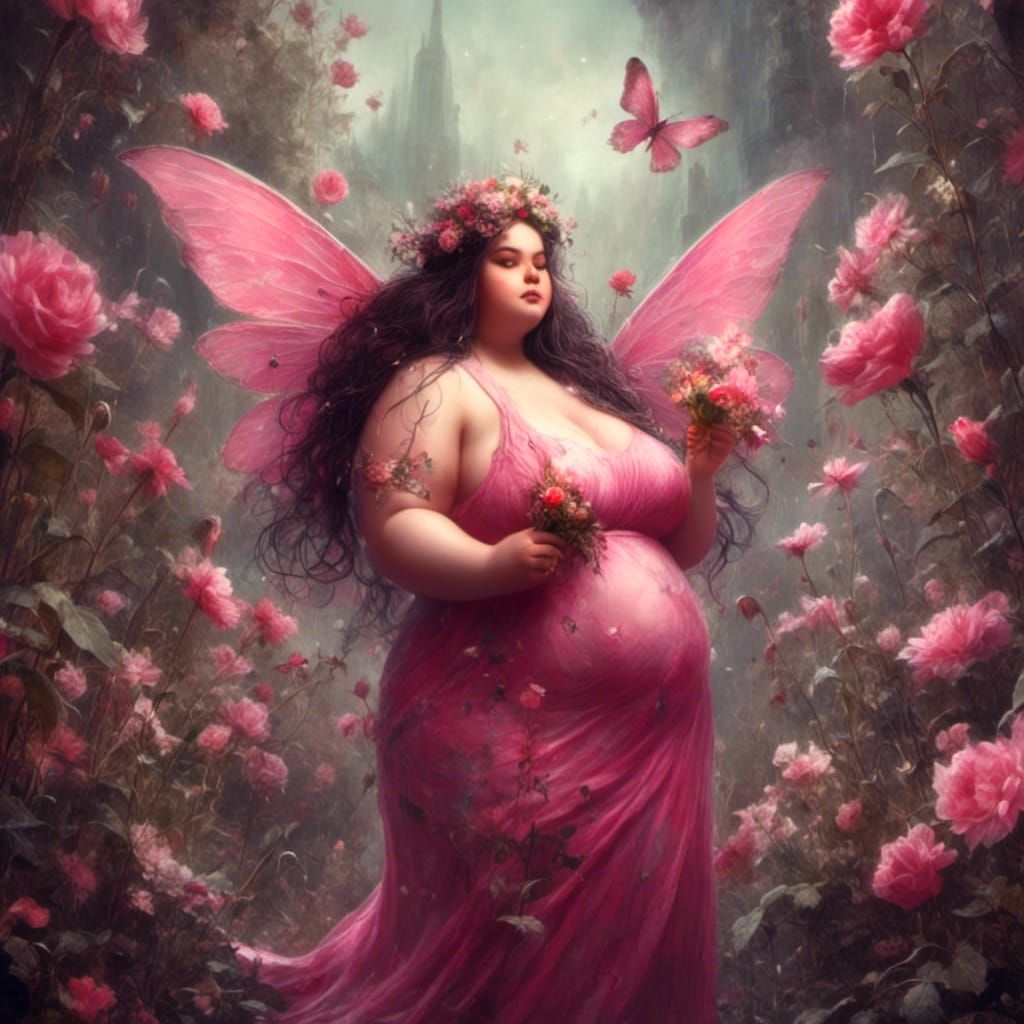 Obese Fairy Picking Flowers in Macabre Style