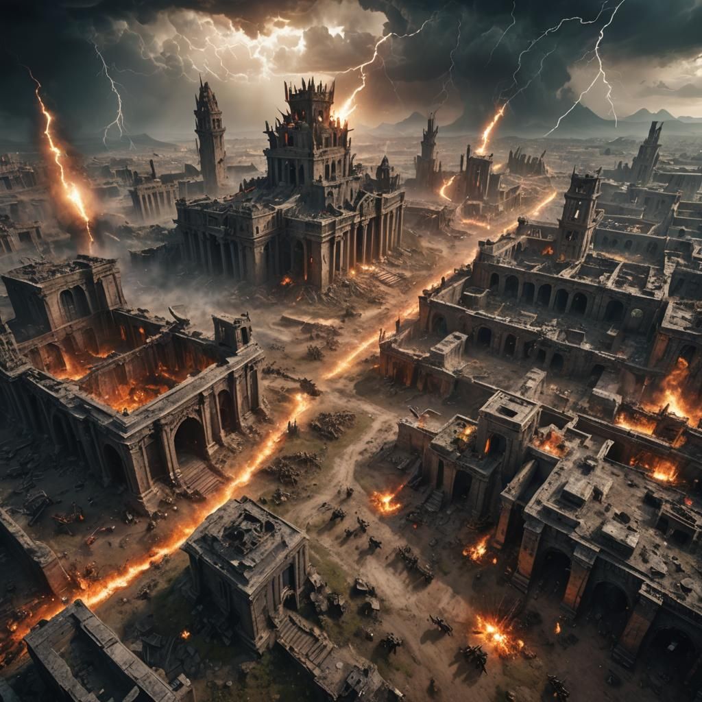 Epic Fantasy Battle in a Ravaged Wasteland