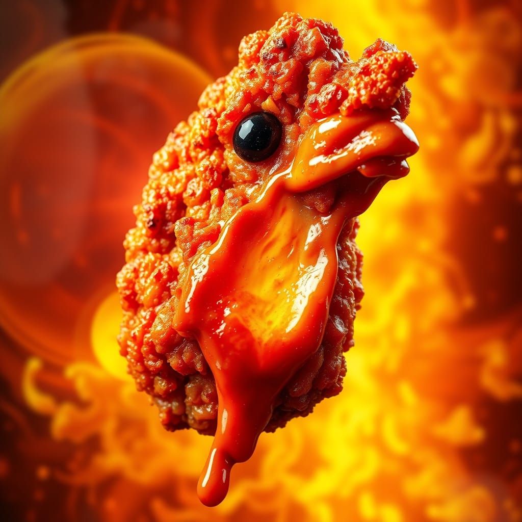 Minecraft Lava Chicken in Hyperrealistic Splash Art