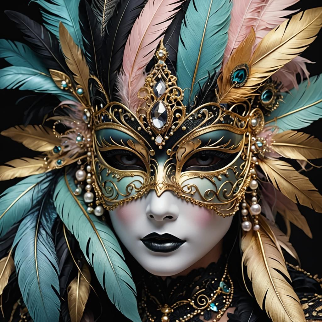 Iridescent Masquerade Mask with Gold Detailing in 3D