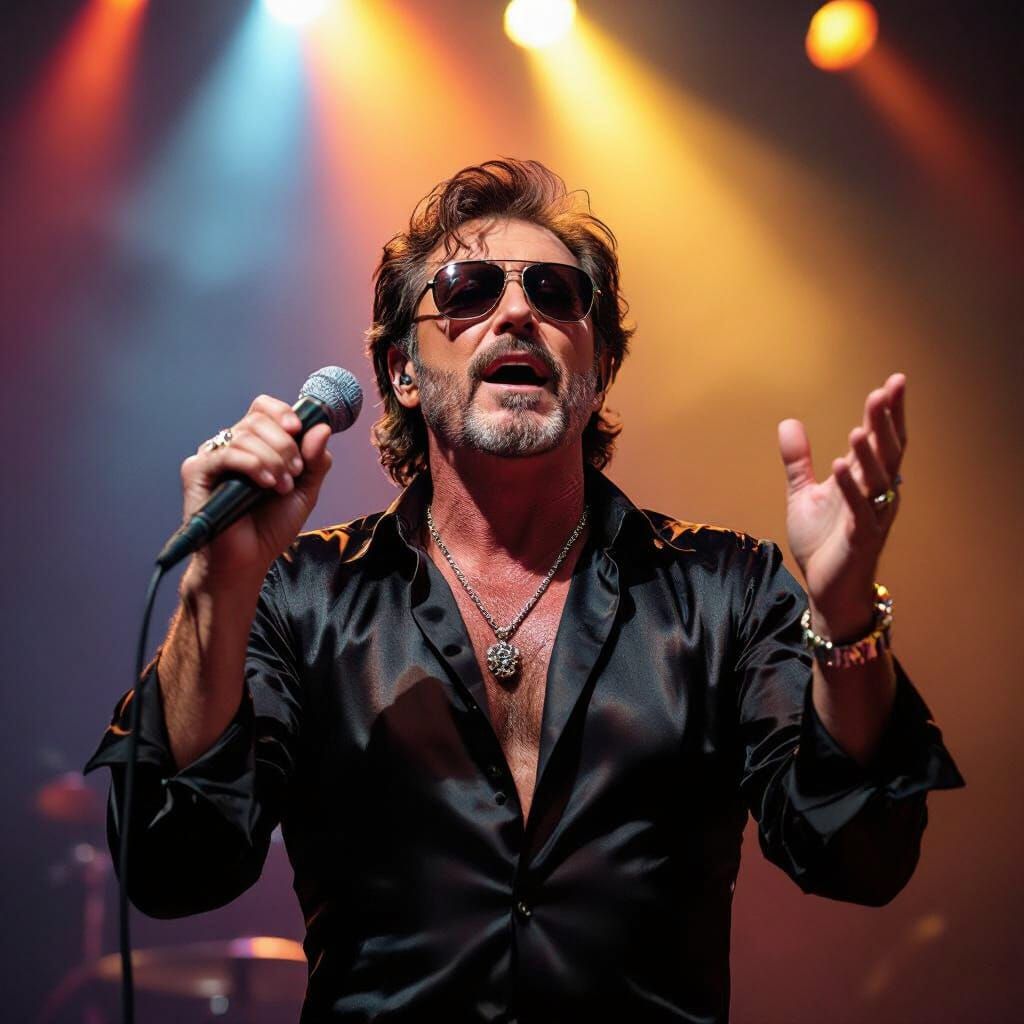 Charismatic Performer on Stage in Dramatic Spotlight