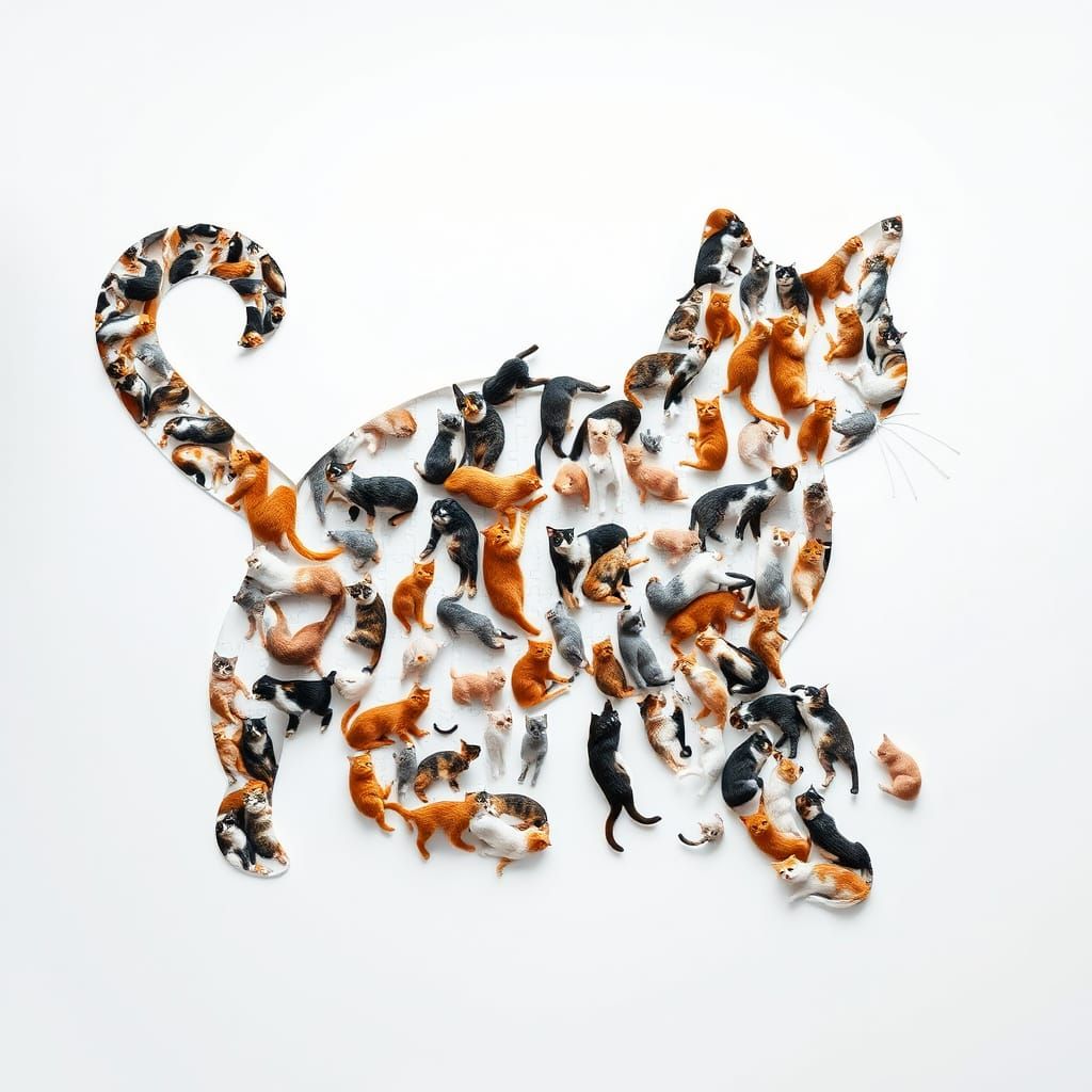 Cat Silhouette: Dreamlike Photo Collage in Matte Painting St...