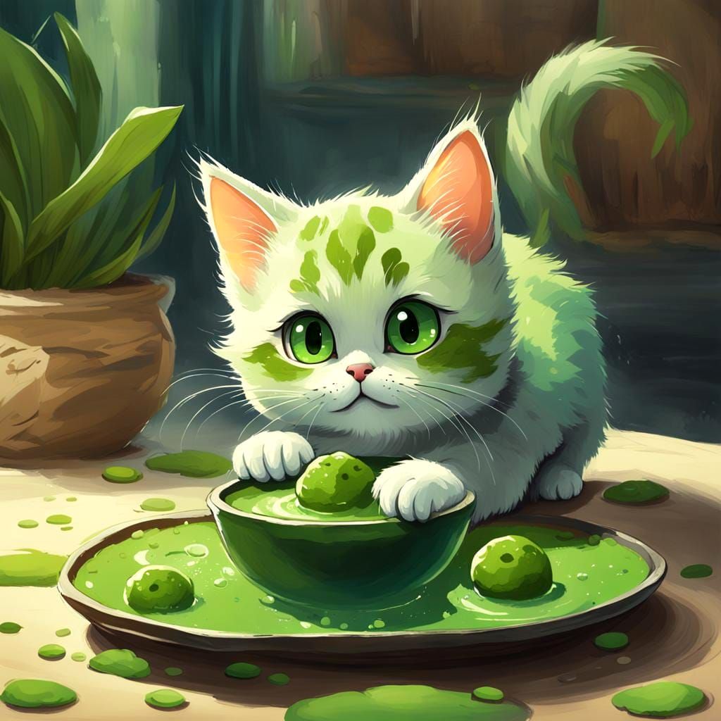 Cartoon Cat Fails at Latte Art: Digital Painting