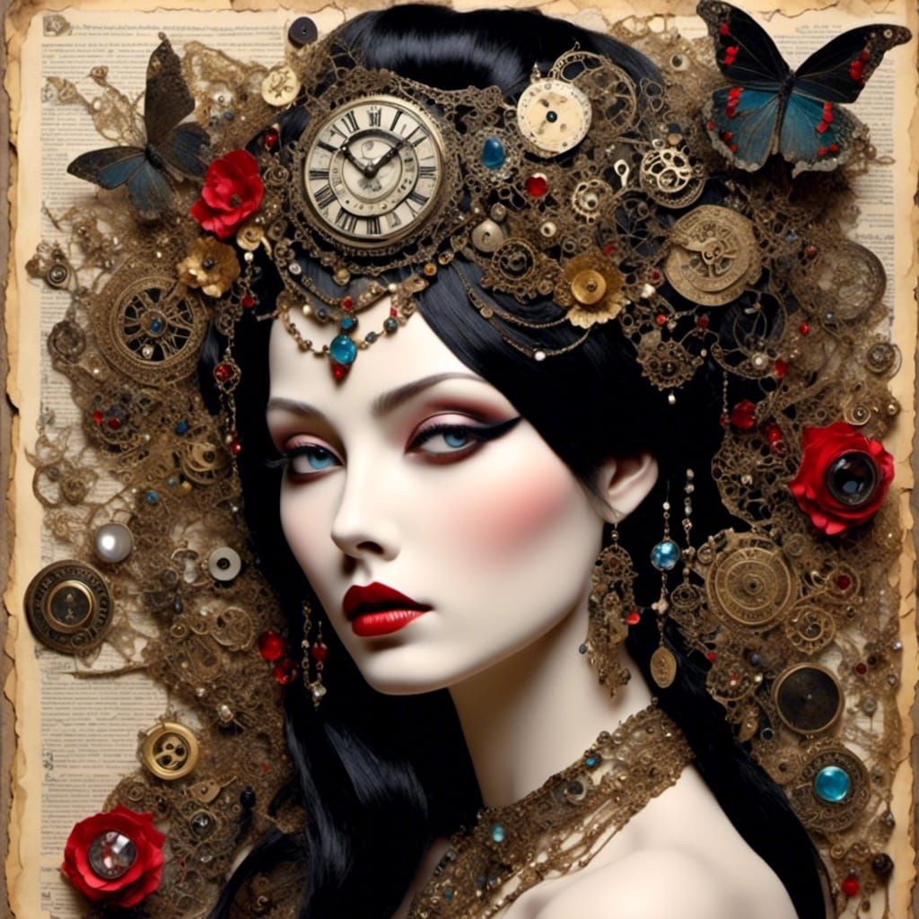 Gothic Woman Mixed Media Collage with Vintage Elements