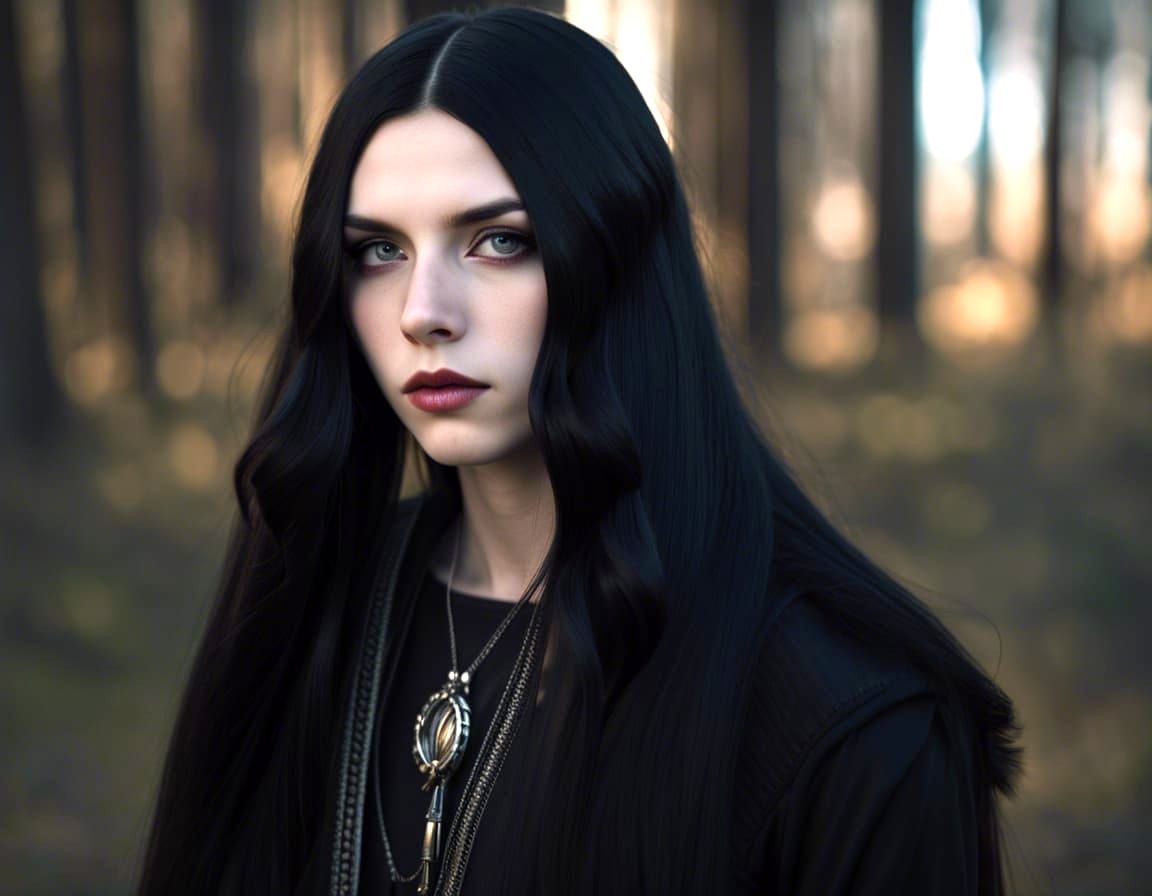 Gothic Metalhead with Delicate Features: Hyperrealistic Port...