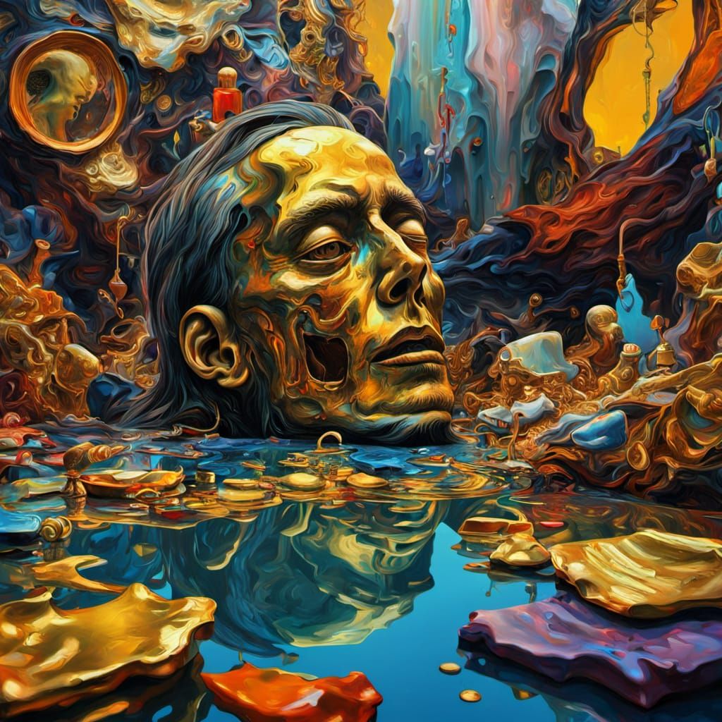 Surrealist Masterpiece: A Dreamlike Scene of Melting Objects