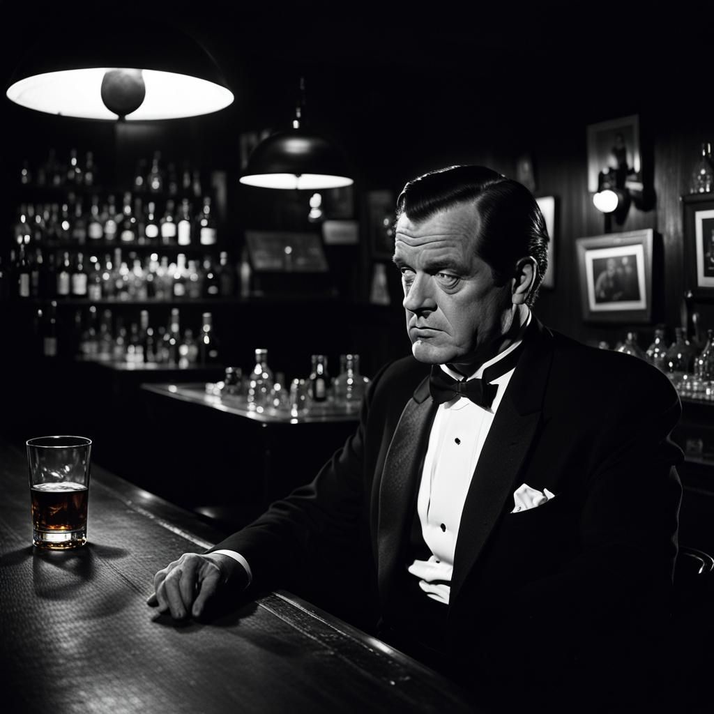Film Noir: Man at Bar in Cinematic Lighting