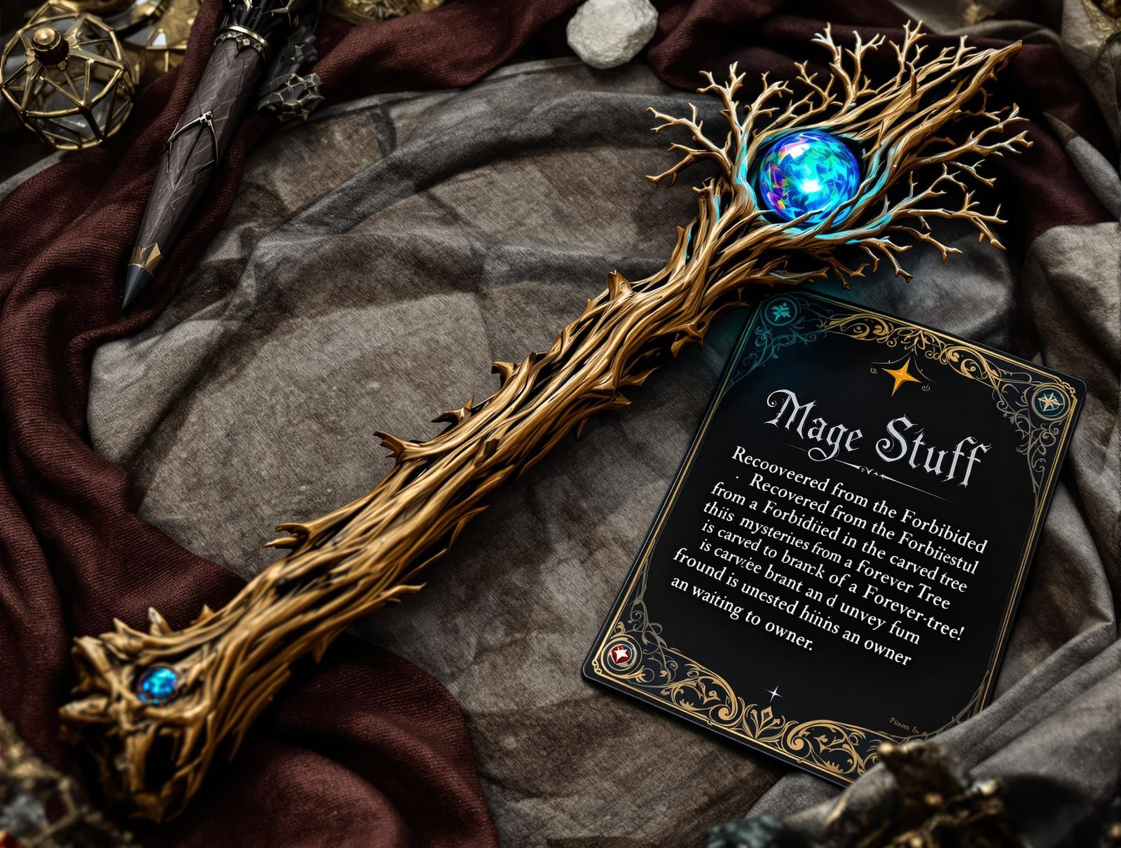 Magical Wizard Staff with Crystal Ball in Forest Theme