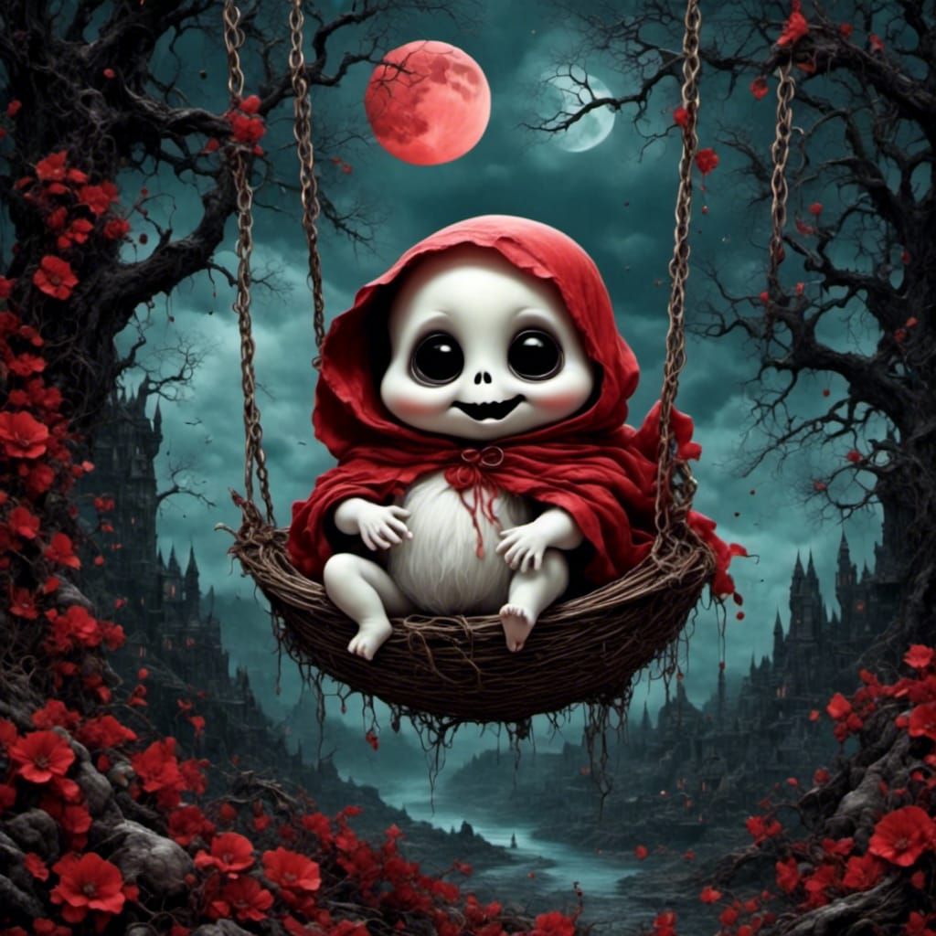 Cute Baby Ghost on Swing at Twilight