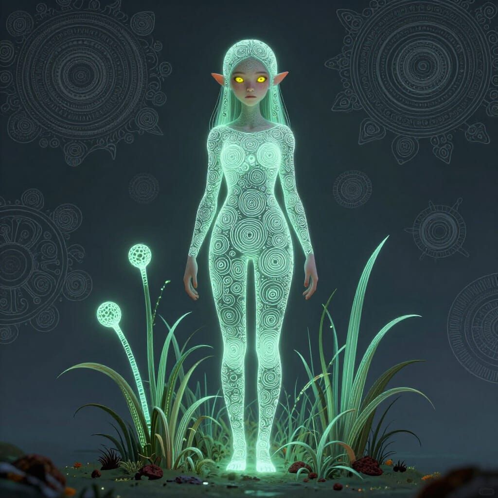 Mystical Girl in Lava Grass and Zentangle Patterns