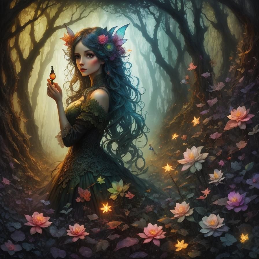 Fairy Flight Through Glowing Forest in Ethereal Fog