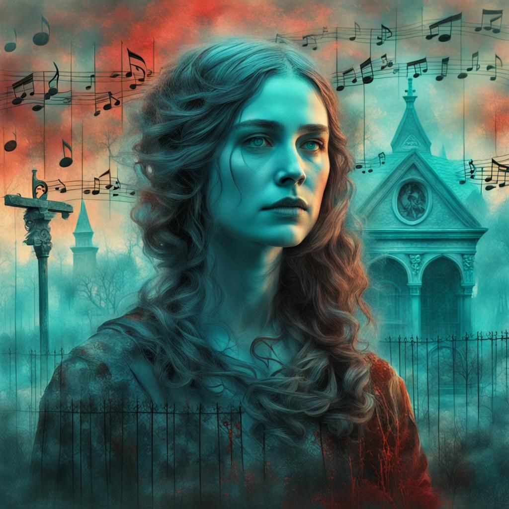 Ethereal Graveyard Portrait in Encaustic Style