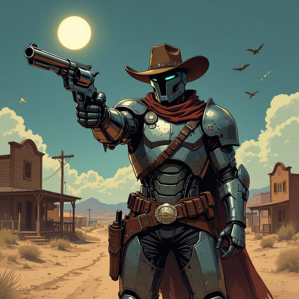 Warforged Deputy Guards Frontier Town in Western Concept Art...