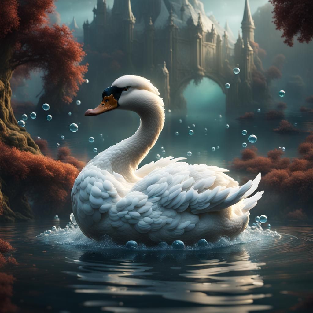 Swan Duck in Bubble: Detailed Fantasy Art