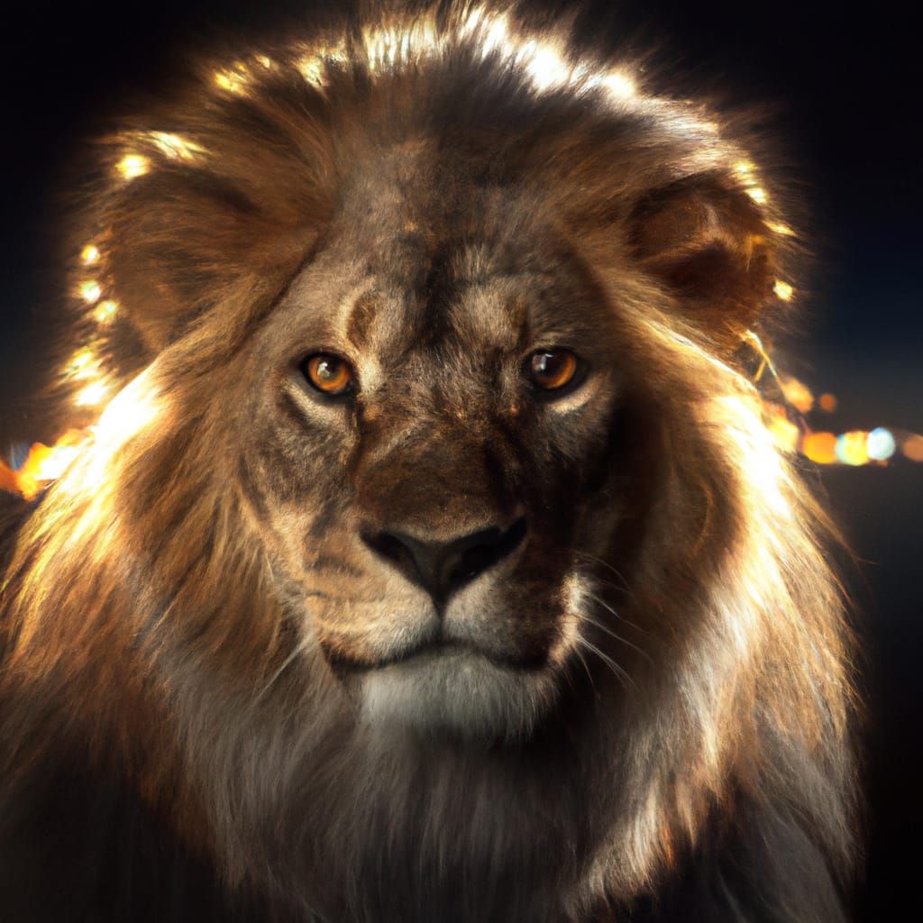 Glowing Lion Mane Portrait in Bokeh Style