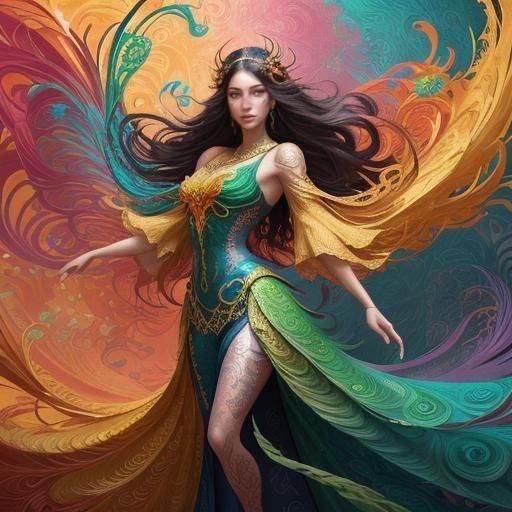 Dragon Peacock Woman in Abstract Expressionism Style