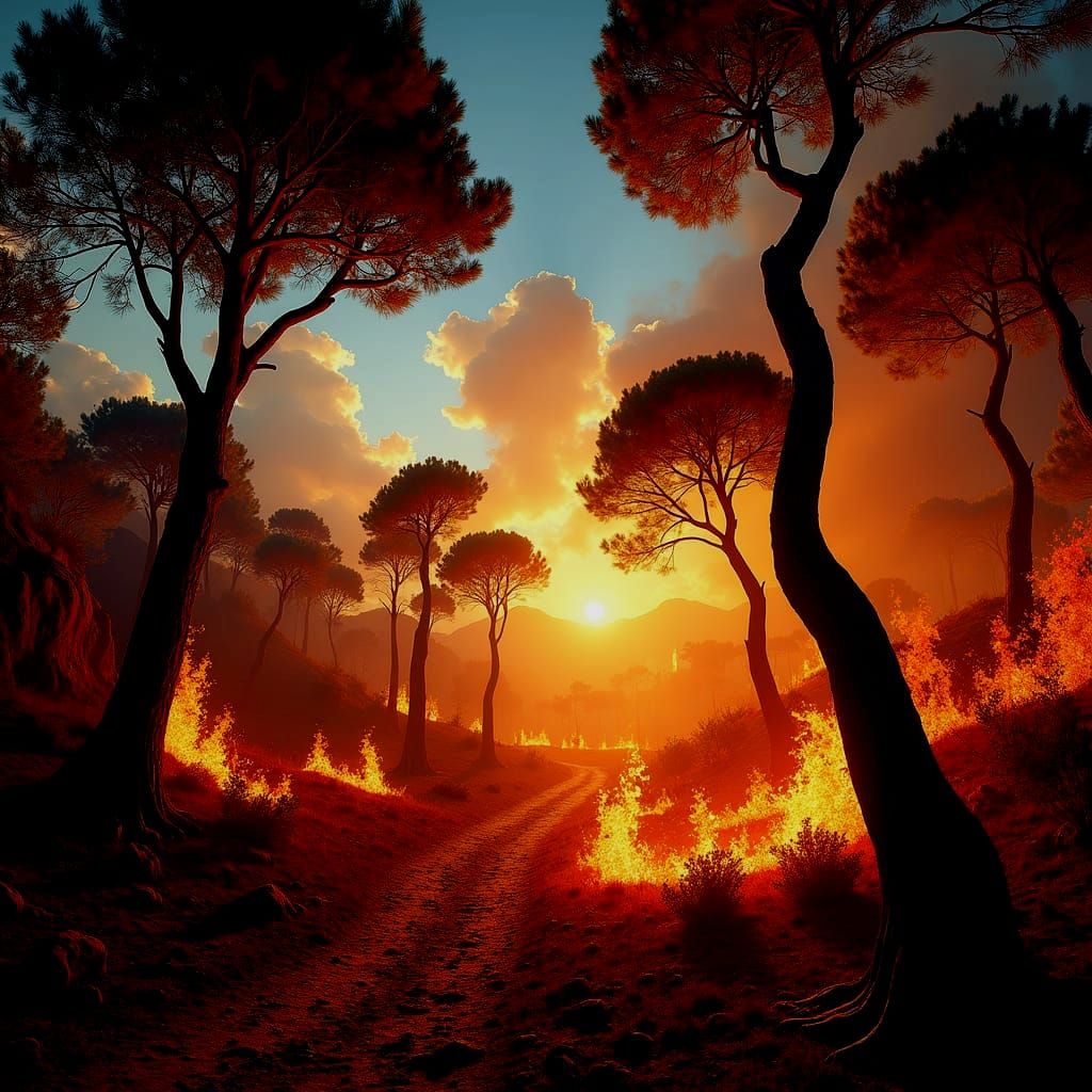 Mediterranean Forest Fire: Hyperrealistic Photographic Image