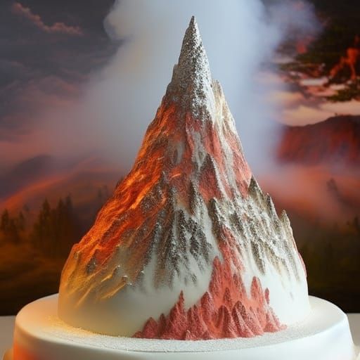 Volcano Wedding Cake with Lava, Hyperdetailed Fantasy