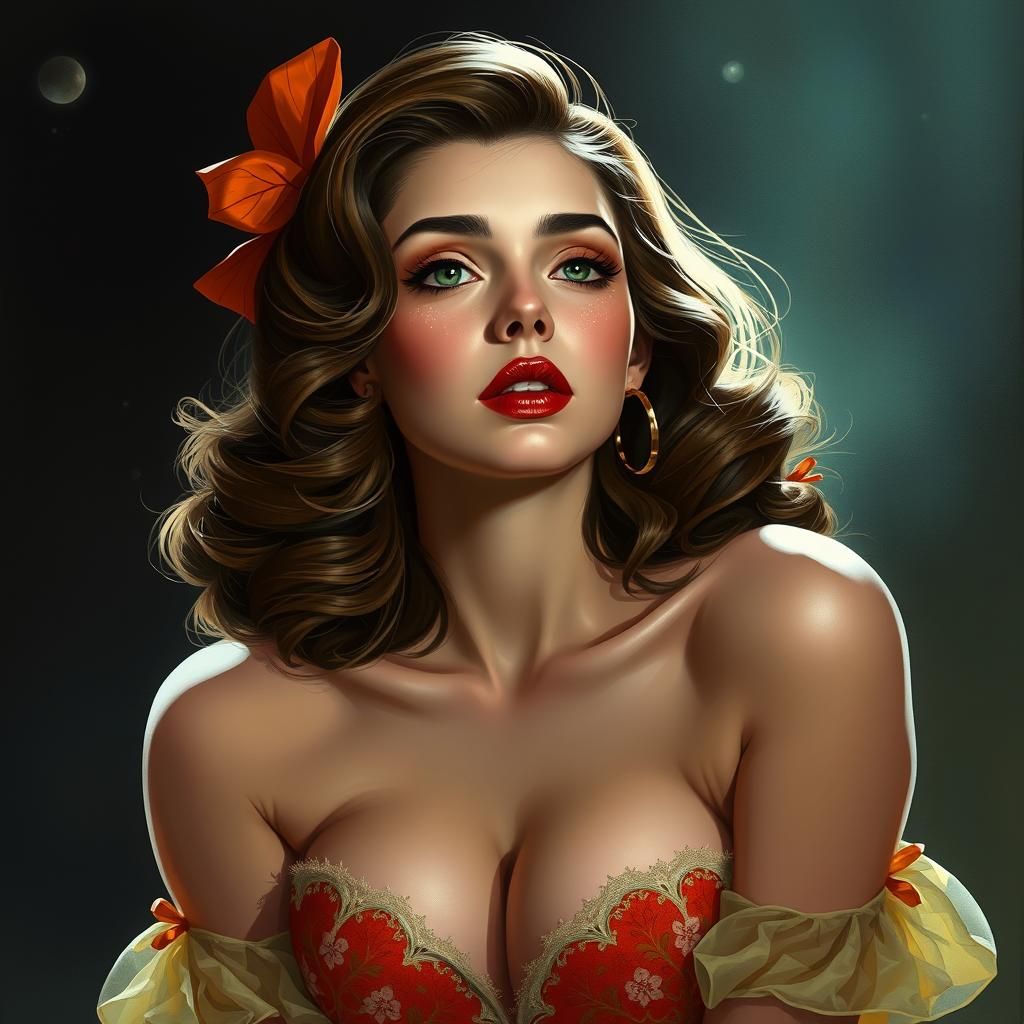 Dreamy Pin-Up Girl Digital Illustration