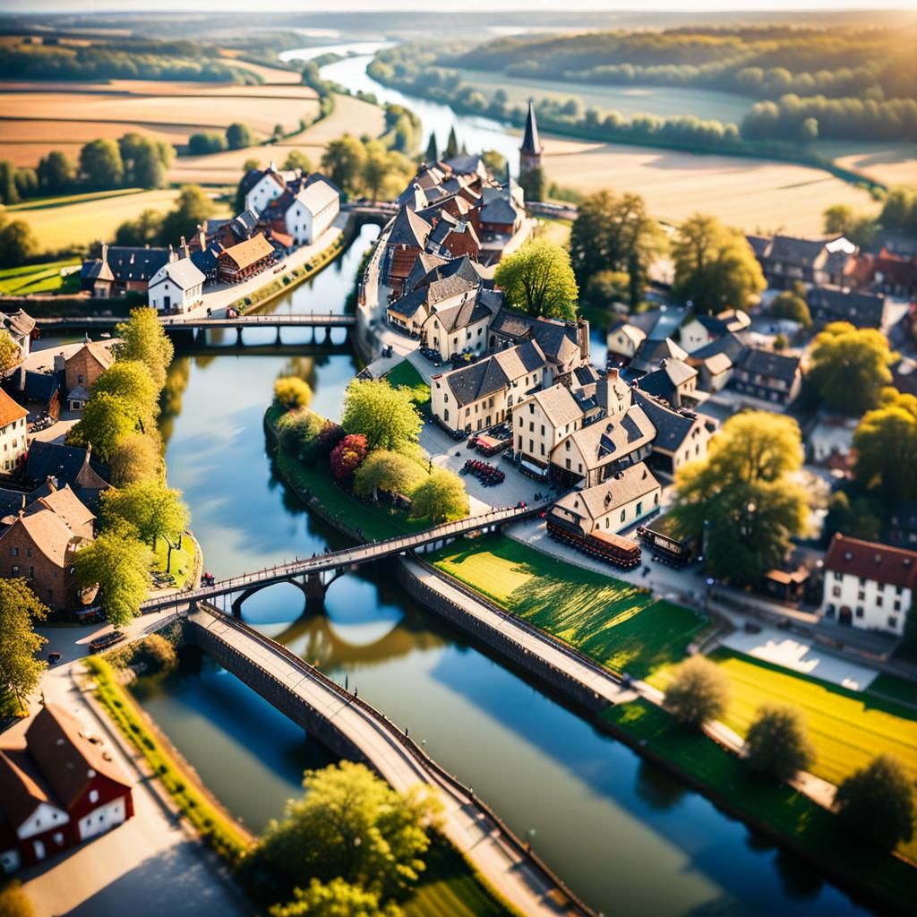 Aerial View of a Bustling 19th Century Village