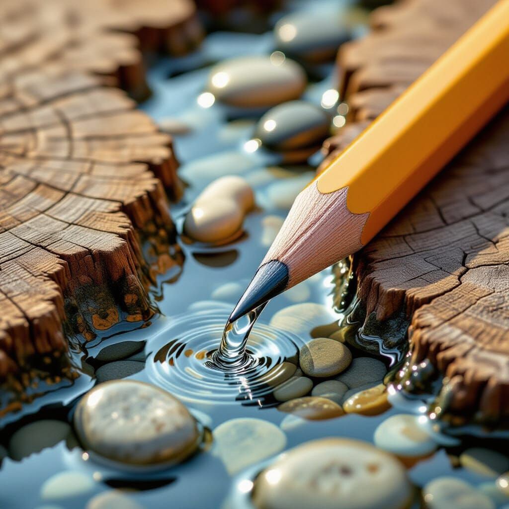 Surreal Pencil With Water and Stones