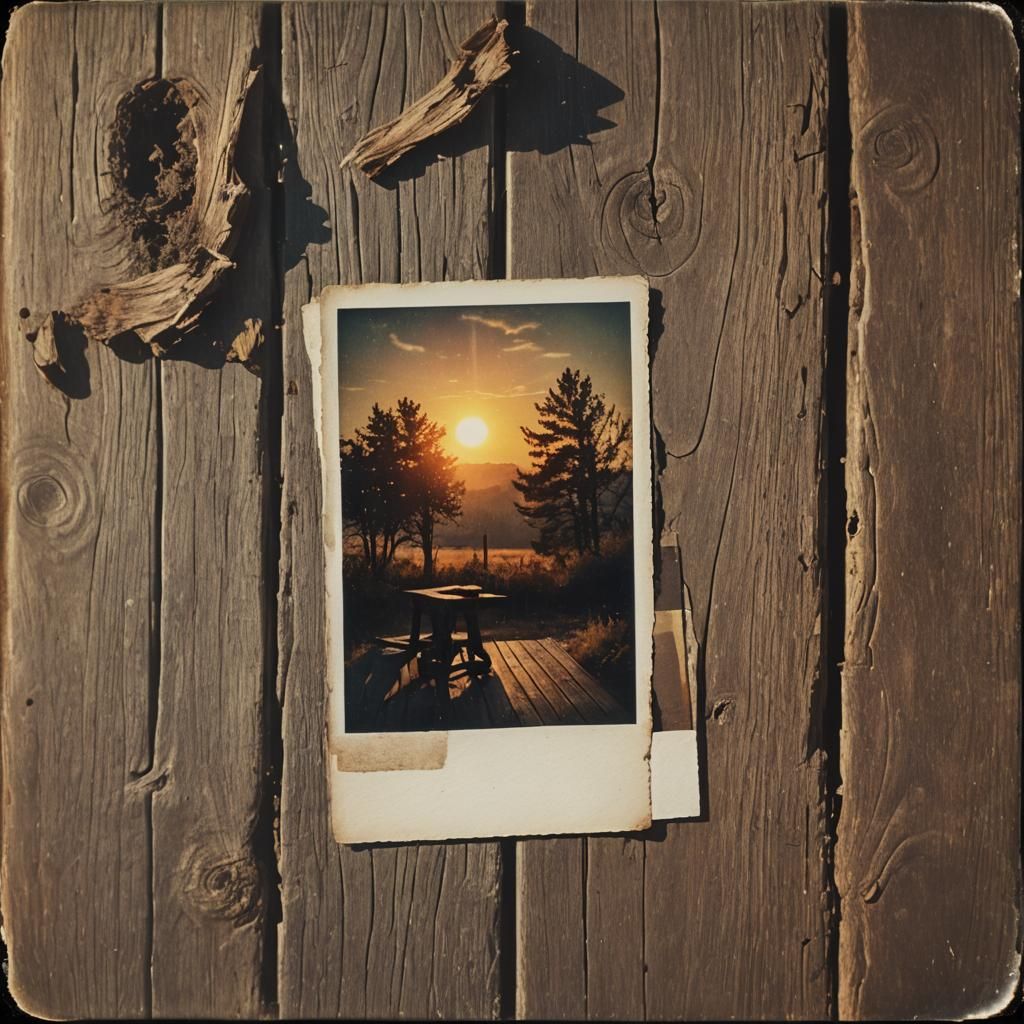 Vintage Polaroid Photo of Serene Landscape as Matte Painting